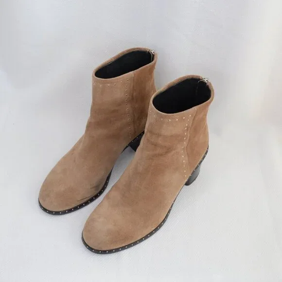 Rag & Bone Willow Brown Suede Studded Heeled Boots Sz 7 - Picture 6 of 11